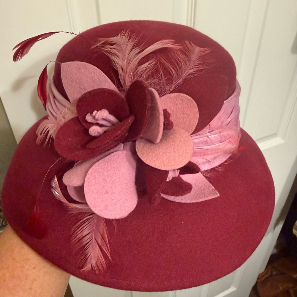Chic Burgundy and Pink Floral Hat